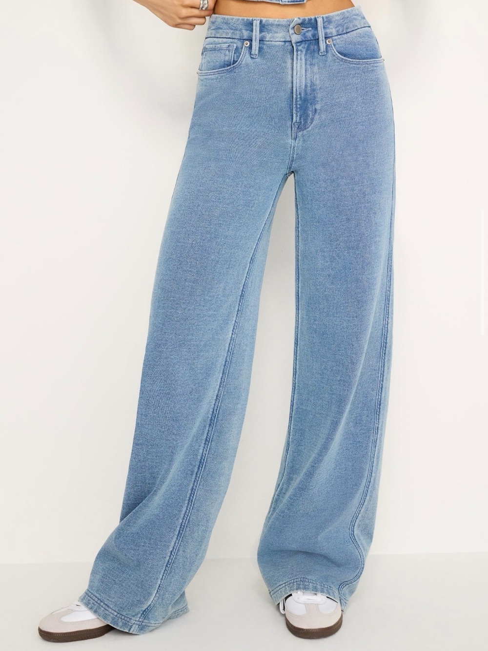 Viral Good American Jeanius Good Skate Wide-Leg High-Rise Jeans — Faded Blue